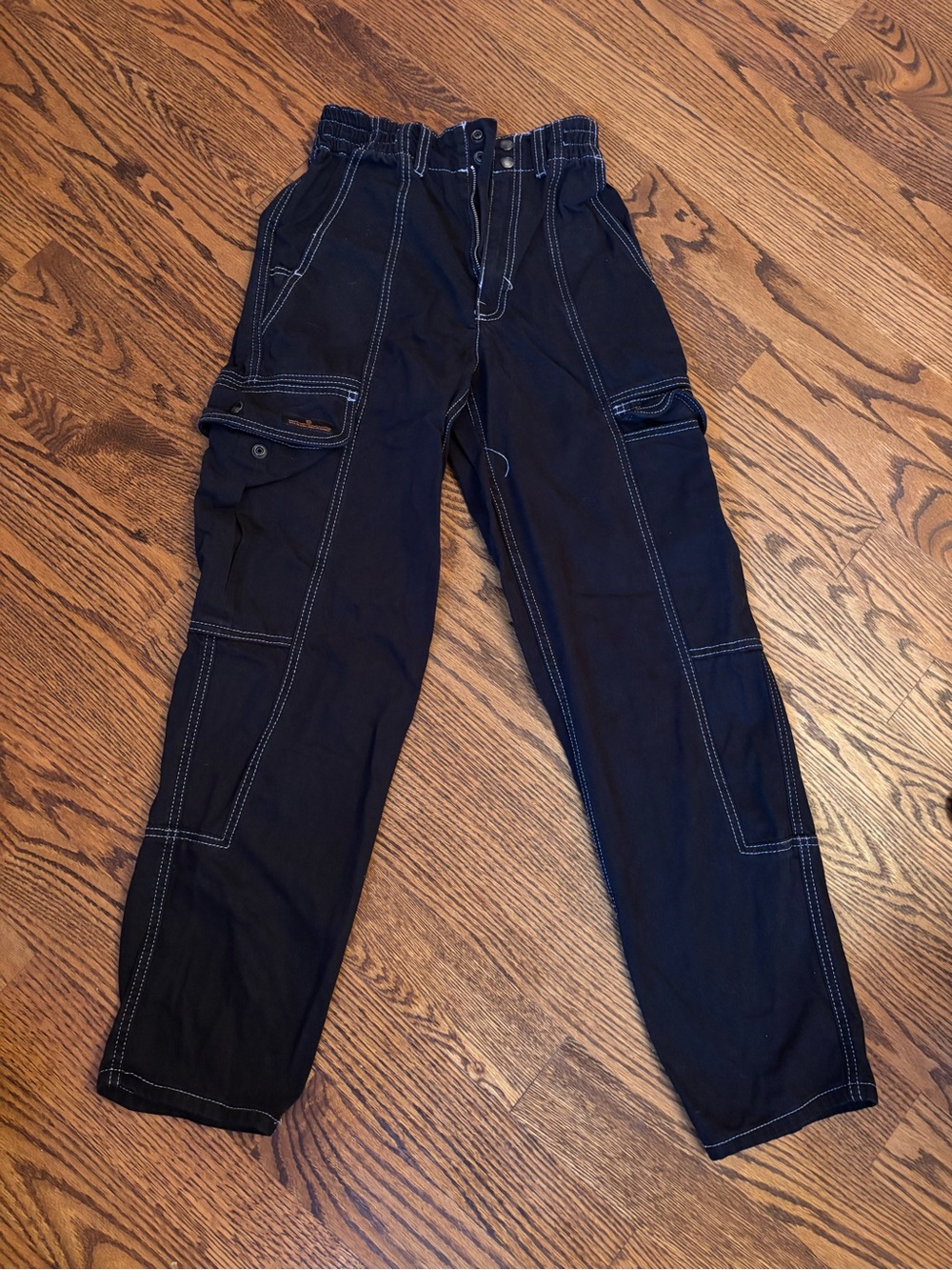 BDG Black Cargo Pants with White Contrast Stitching